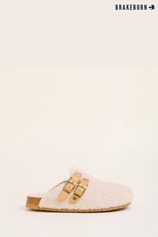 Brakeburn Cream Shearling Buckle Slippers (N07418) | $83