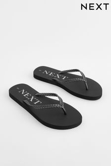 Black Pearlised Plaited Flip Flops (N07422) | AED48
