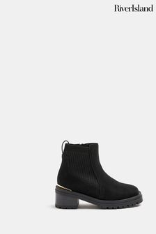 River Island Black Sock Heeled Boots (N07434) | €47