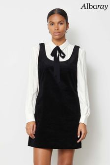 Albaray Plain Cord Scoop Neck Black Dress (N07472) | 60 €