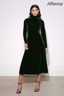 Albaray Green Velvet Funnel Neck Dress (N07488) | 91 €