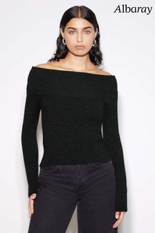 Czarny połyskliwy sweter Albaray z dekoltem bardot (N07497) | 205 zł