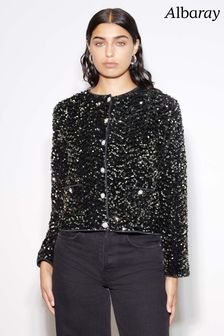 Albaray Velvet Sequin Cropped Black Jacket (N07502) | 91 €