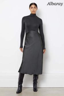 Albaray Grey Turtle Neck Satin and Jersey Dress (N07503) | €66
