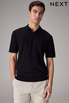 Black Knitted Regular Fit Trophy Polo Shirt (N07527) | kr265