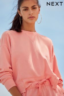 Grapefruit Pink Raw Hem Detail Washed Crew Neck Sweatshirt (N07643) | €31