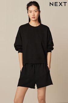 Negro - Pantalones cortos de punto lavado con bordes sin rematar (N07644) | 26 €