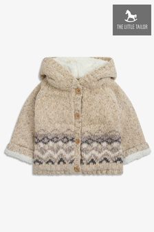 The Little Tailor Baby Cream Christmas Fairisle Fleece Lined Pram Coat Cardigan