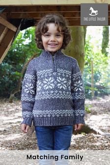 The Little Tailor Kids Grey Cosy Funnel Neck Fairisle Knitted Christmas Jumper (N07658) | KRW83,300