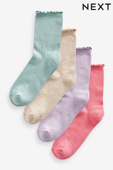 Pink/Purple/Blue Frill Top Cushion Sole Ankle Socks 4 Pack (N07676) | LEI 76