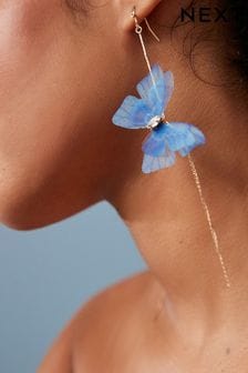 Gold Tone Butterfly Drop Hoop Earrings (N07712) | kr200