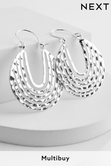 Silver Tone Hammered Hoop Earrings Made With Recycled Metal (N07721) | ₪ 33
