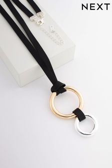 Black Cord Mixed Metal Long Pendant Necklace (N07731) | €19