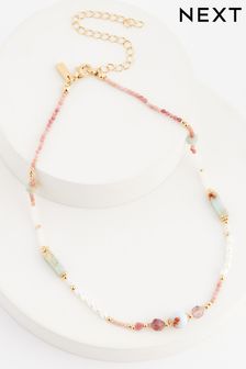 Pink Semi Precious Stone Beaded Necklace (N07734) | €19.50