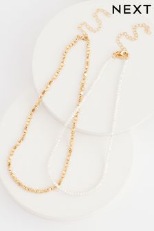 Gold Tone Pearl Necklace 2 Pack (N07739) | ₪ 50