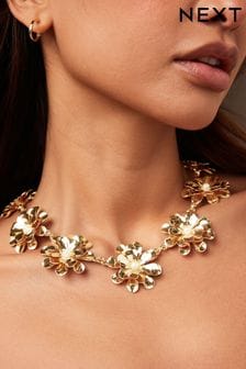Gold Tone Flower Statement Short Necklace (N07747) | AED72