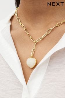 Gold Tone Y Drop Semi Precious Stone Chunky Chain Necklace (N07748) | €18