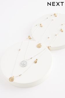Gold/-Silberoptik - Mehrreihige Halskette mit Münzanhänger (N07750) | 24 €