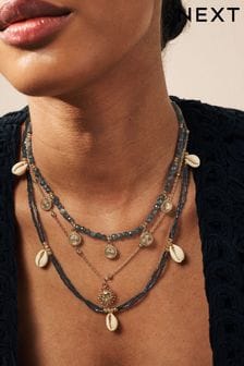 Black Shell Sun Multi Layer Necklace (N07758) | $24