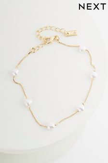 Gold Tone Heart Pearl Anklet (N07773) | 13 €