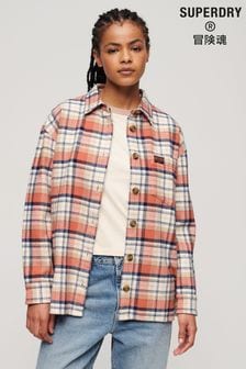 SUPERDRY White Check Flannel Overshirt (N07809) | $80