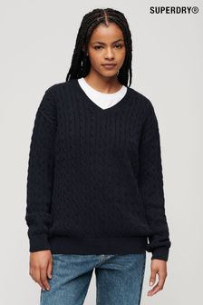 藍色 - Superdry寬鬆V領麻花針織套衫 (N07810) | NT$2,330