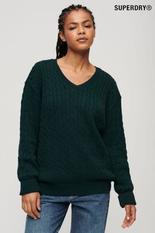 綠色 - Superdry寬鬆V領麻花針織套衫 (N07811) | NT$2,330