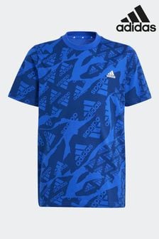 Albastru - Tricou sport cu Esențiale și Imprimeuri pe toată suprafața Adidas (N07840) | 107 LEI