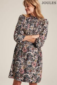 Joules Lucia Brown Floral Frill Neck Midi Dress (N07899) | 107 €