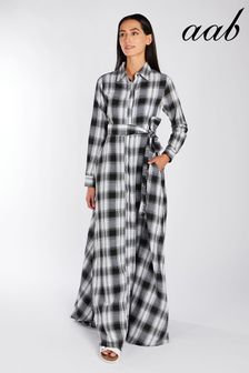 Aab White Open Weave Checked Maxi Dress (N07949) | 497 SAR