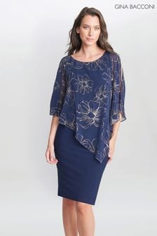 Modra cvetlična asimetrična obleka z bleščicami Gina Bacconi Fiona (N09007) | €131