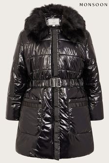 Черное дутое пальто с блестящими оборками Monsoon (N09029) | €40 - €47