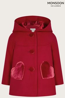 Monsoon Red Baby Heart Velvet Pocket Coat (N09034) | €31 - €35