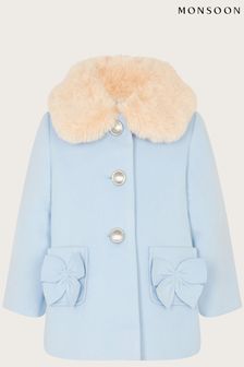 Monsoon Blue Baby Bow Faux Fur Trim Coat (N09036) | €34 - €36