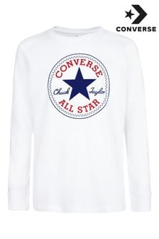 Alb - Tricou cu emblemă Mânecă lungă ecuson Converse Chuck (N09115) | 119 LEI