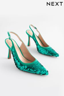 Aqua Blue Forever Comfort® Sequin Point Toe Slingback Heels (N09190) | kr487