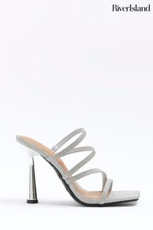 River Island Silver Strappy Heeled Mule Sandals (N09216) | €18.50