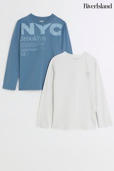 River Island Blue Boys Long Sleeve T-Shirts 2 Pack (N09234) | €16 - €21