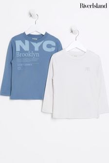 Pack múltiple de 2 camisetas azules de manga larga de niño de River Island (N09235) | 17 €
