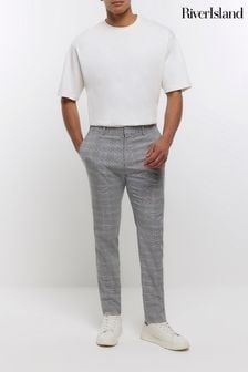 River Island Grey Tapered Pleat Check Trousers (N09238) | €17.50