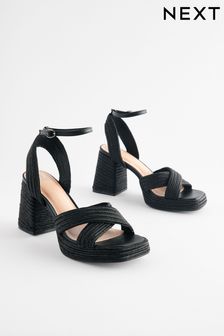 Black Jute Forever Comfort® Flare Platform Sandals (N09321) | kr487
