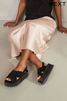 Negro - Sandalias con plataforma y tiras cruzadas de cuero de Forever Comfort® (N09338) | 72 €