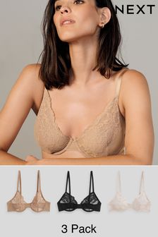 Black/Nude/Cream Non Pad Full Cup Lace Bras 3 Pack (N09351) | €37