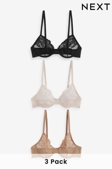 Black/Nude/Cream Non Pad Full Cup Lace Bras 3 Pack (N09351) | $51