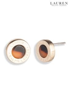 Lauren Ralph Lauren Gold Tone Logo Stud Earrings (N09680) | LEI 239