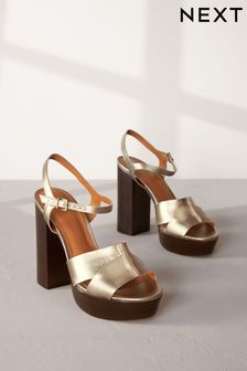 Gold Signature Leather Platform Heels (N09715) | €118