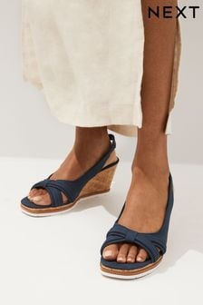 Navy Extra Wide Fit Forever Comfort® Bow Cork Wedges (N09939) | $38