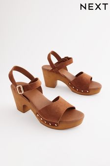 Tan Brown Clog Heeled Sandals (N09952) | ₪ 154