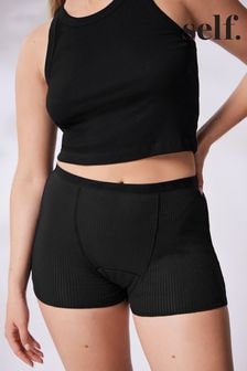 self. Black Rib High Waist Period Shorts (N09953) | $27