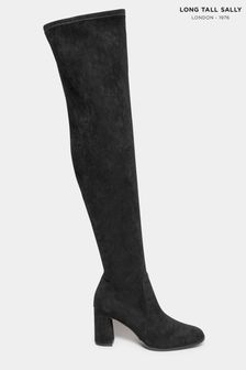 Long Tall Sally Black Heeled Over The Knee Micro Boots (N09985) | R1,650